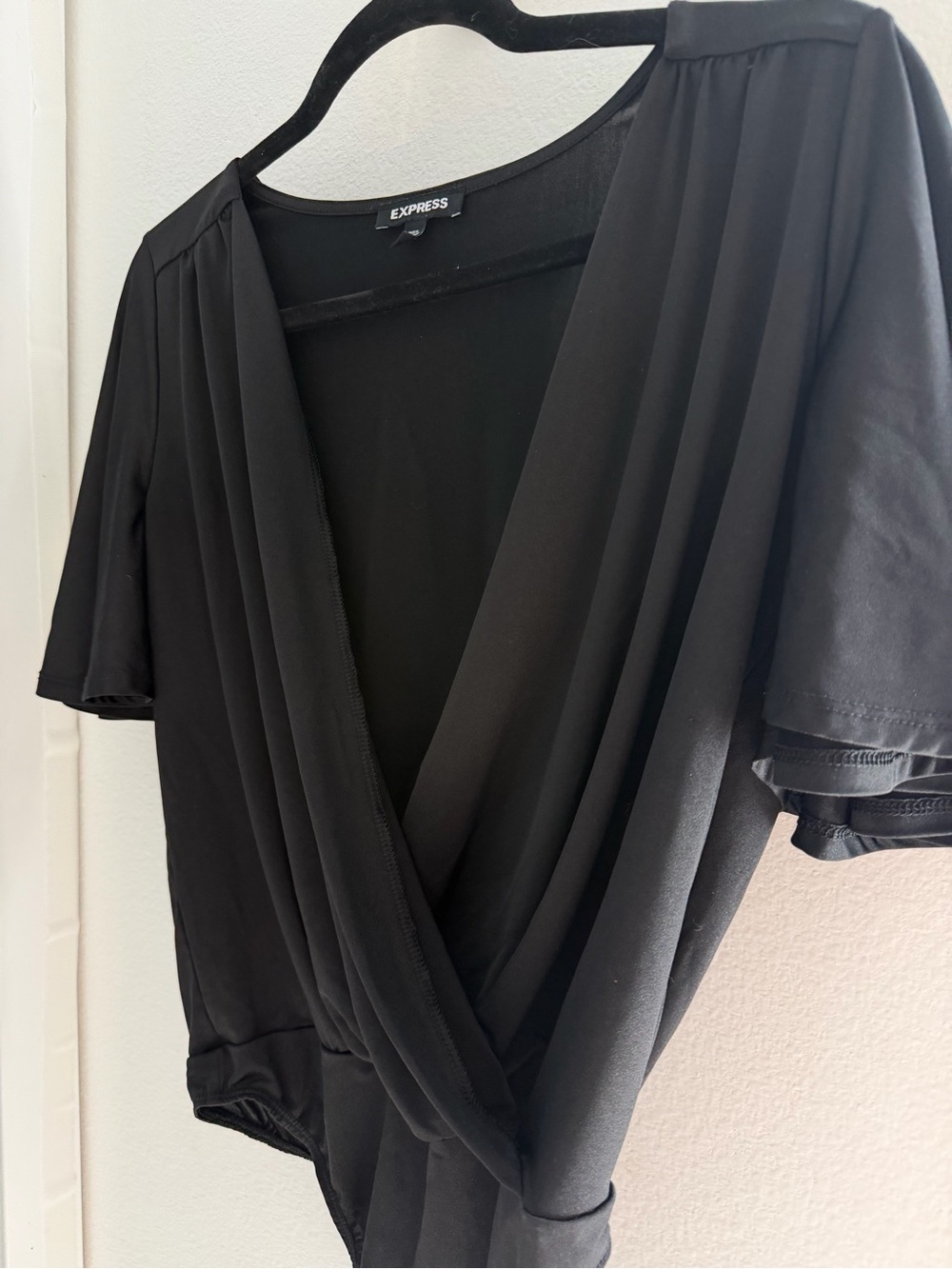 Express Black Wrap Surplice Bodysuit